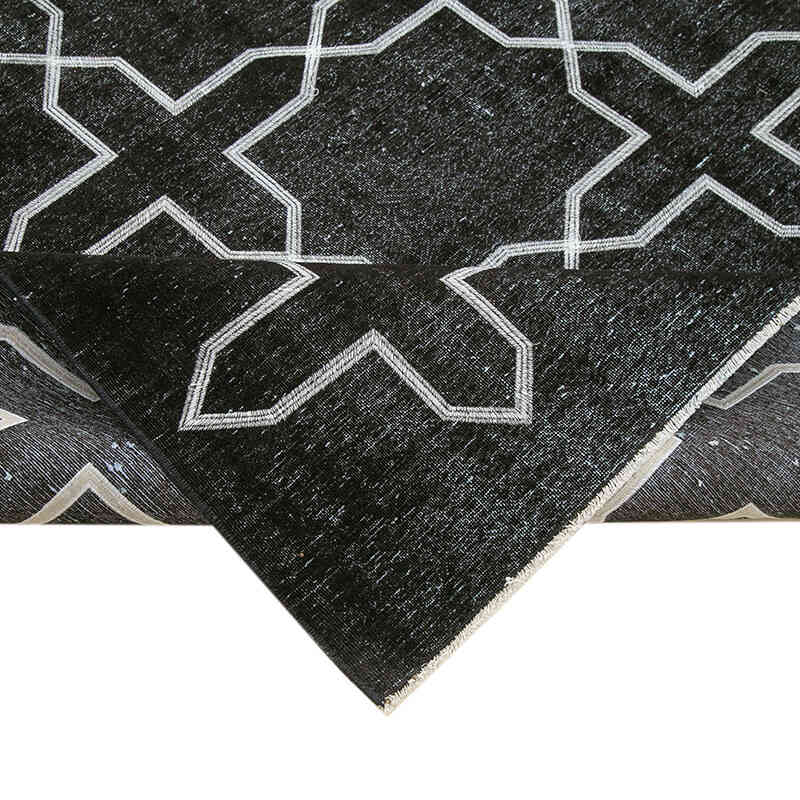 Black Embroidered Over-dyed Turkish Vintage Rug - 9' 5" x 13'  (113" x 156") - K0042726