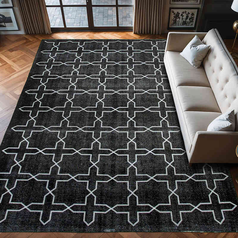 Black Embroidered Over-dyed Turkish Vintage Rug - 9' 5" x 13'  (113" x 156") - K0042726