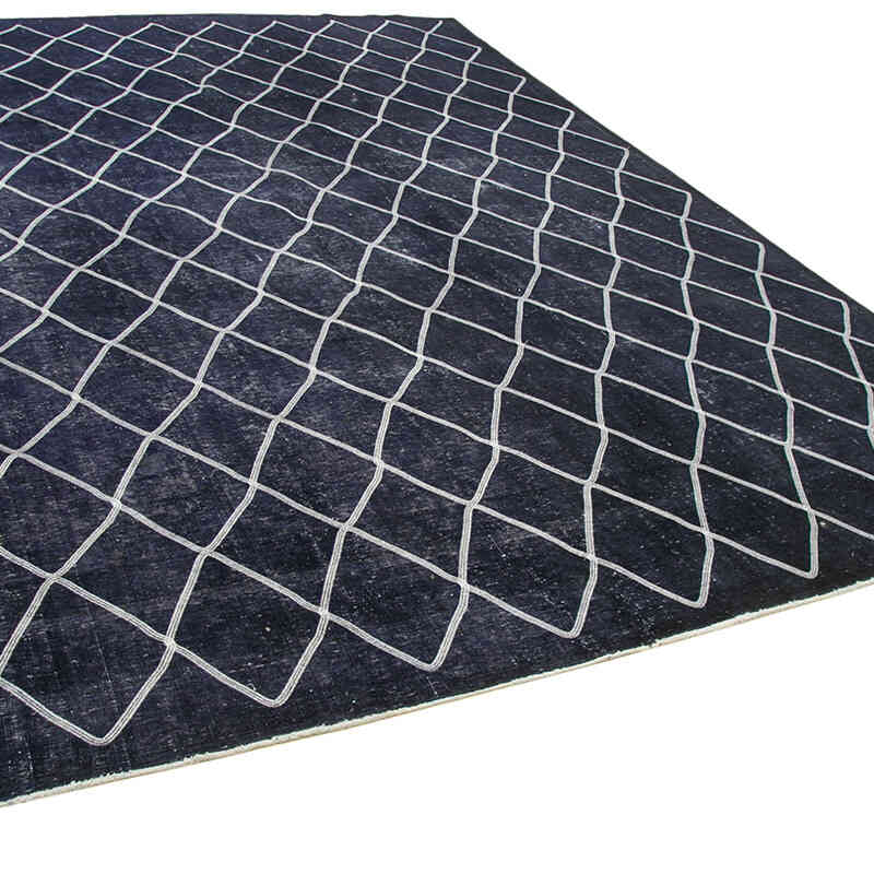 Siyah İşlemeli ve Boyalı El Dokuma Vintage Halı - 289 cm x 396 cm - K0042728