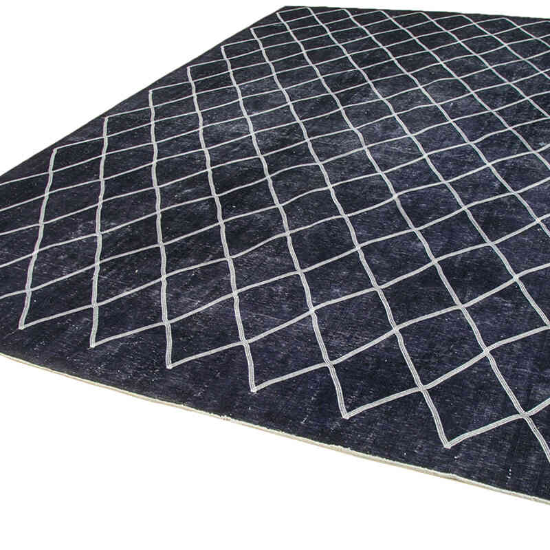 Siyah İşlemeli ve Boyalı El Dokuma Vintage Halı - 289 cm x 396 cm - K0042728
