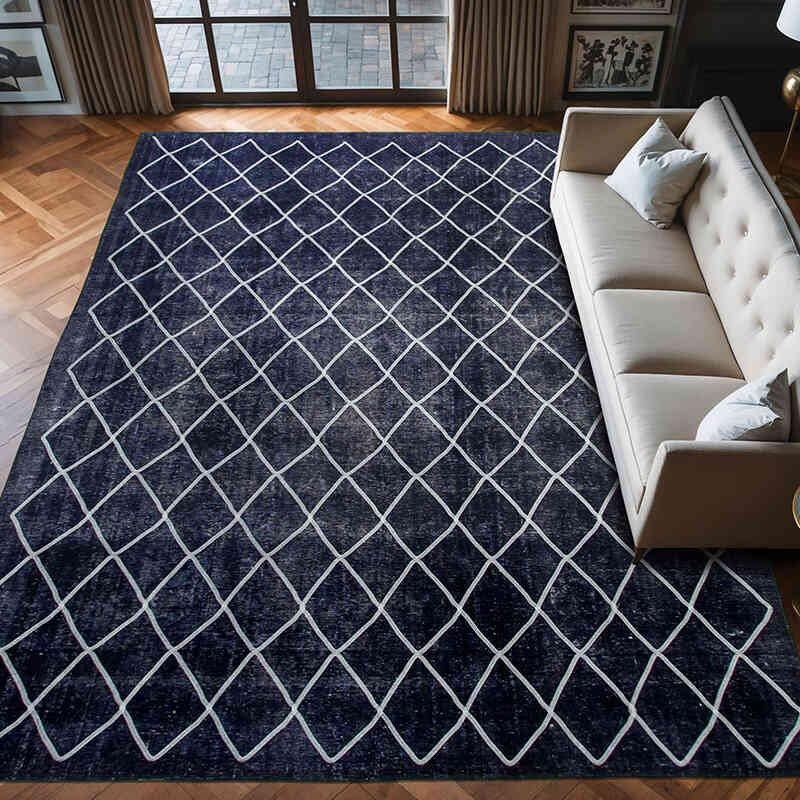 Siyah İşlemeli ve Boyalı El Dokuma Vintage Halı - 289 cm x 396 cm - K0042728