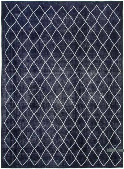 Siyah İşlemeli ve Boyalı El Dokuma Vintage Halı - 289 cm x 396 cm