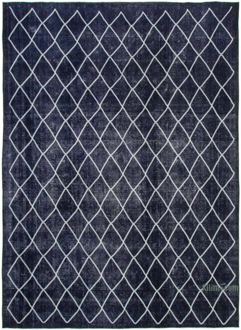Siyah İşlemeli ve Boyalı El Dokuma Vintage Halı - 289 cm x 396 cm - K0042728