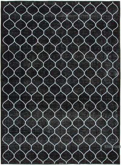 Black Embroidered Over-dyed Turkish Vintage Rug - 9' 7" x 13' 4" (115 in. x 160 in.)