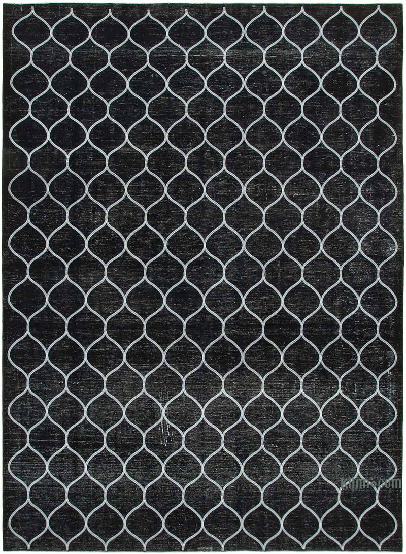 Black Embroidered Over-dyed Turkish Vintage Rug - 9' 7" x 13' 4" (115 in. x 160 in.) - K0042729