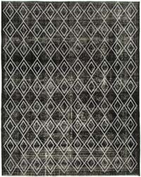 Siyah İşlemeli ve Boyalı El Dokuma Vintage Halı - 290 cm x 369 cm