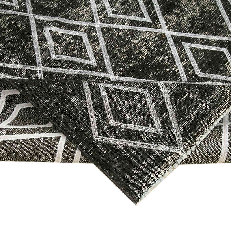 Siyah İşlemeli ve Boyalı El Dokuma Vintage Halı - 290 cm x 369 cm - K0042730