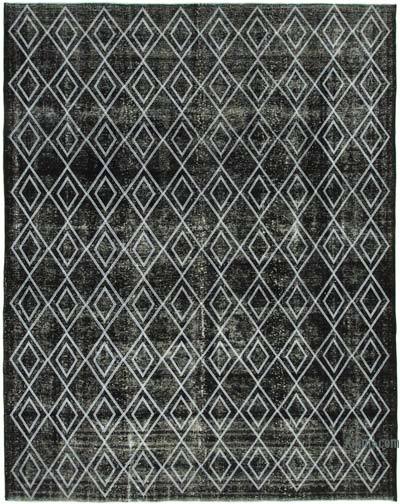 Siyah İşlemeli ve Boyalı El Dokuma Vintage Halı - 290 cm x 369 cm