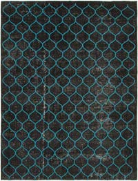 Siyah İşlemeli ve Boyalı El Dokuma Vintage Halı - 312 cm x 406 cm
