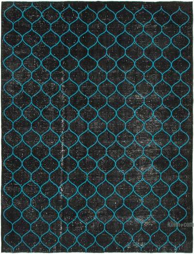 Siyah İşlemeli ve Boyalı El Dokuma Vintage Halı - 312 cm x 406 cm