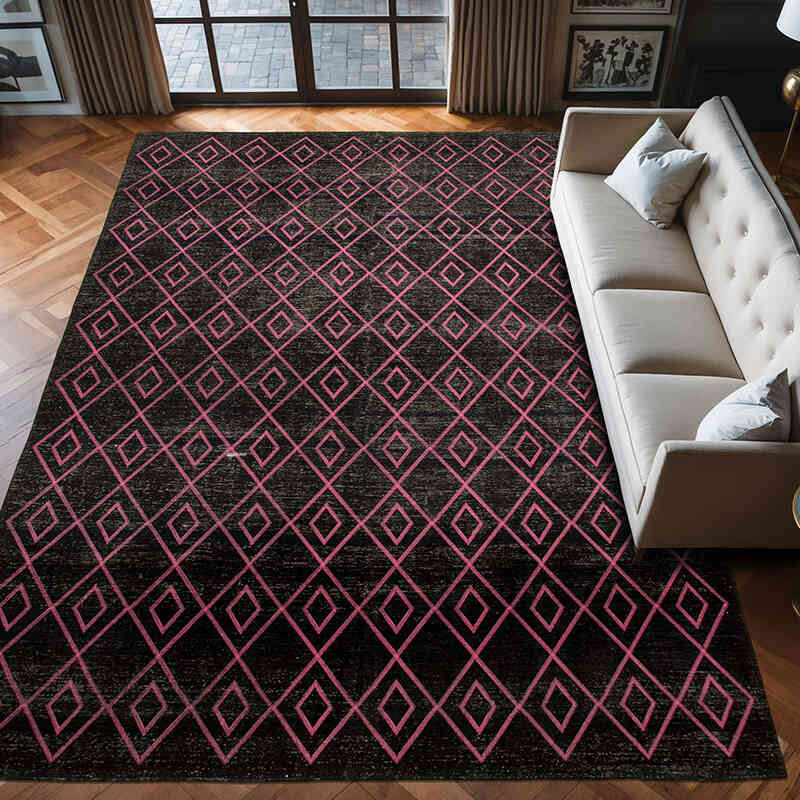 Siyah İşlemeli ve Boyalı El Dokuma Vintage Halı - 284 cm x 412 cm - K0042732