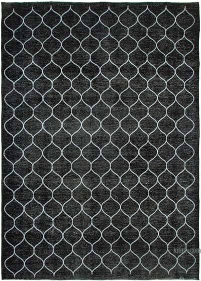 Black Embroidered Over-dyed Turkish Vintage Rug - 9' 9" x 13' 8" (117 in. x 164 in.)