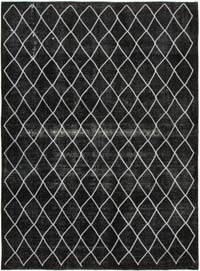 Siyah İşlemeli ve Boyalı El Dokuma Vintage Halı - 292 cm x 392 cm
