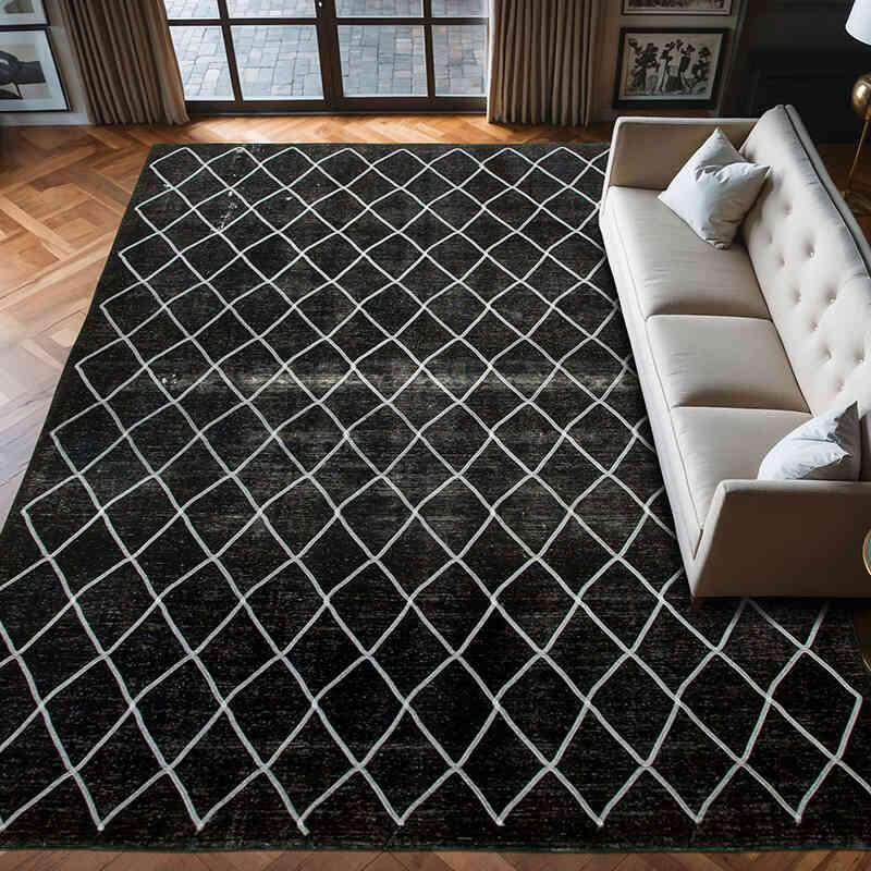 Negro Alfombra Turca bordada sobre teñida vintage - 292 cm x 392 cm - K0042739