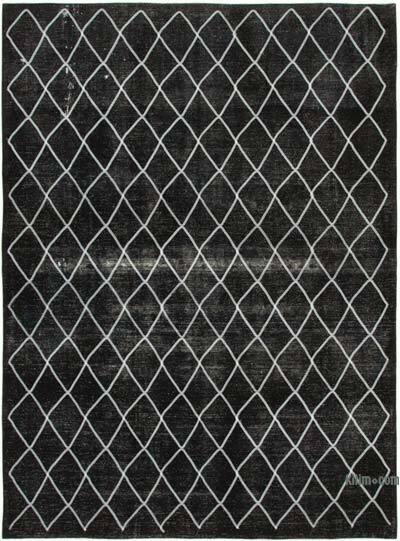 Siyah İşlemeli ve Boyalı El Dokuma Vintage Halı - 292 cm x 392 cm