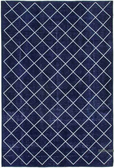 Blue Embroidered Over-dyed Turkish Vintage Rug - 9' 7" x 14' 2" (115 in. x 170 in.)
