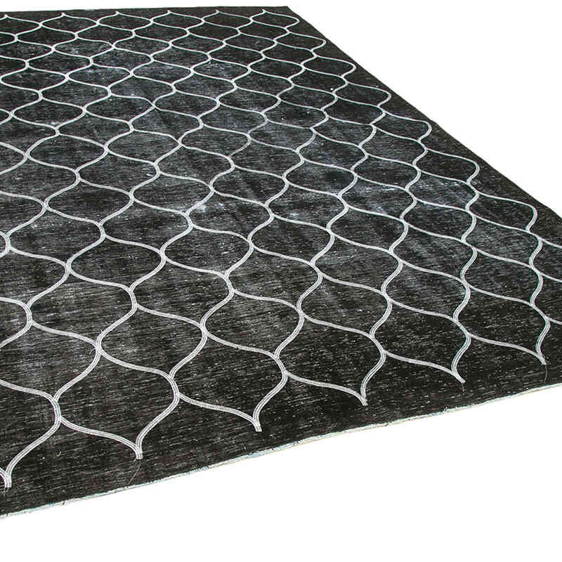 Negro Alfombra Turca bordada sobre teñida vintage - 262 cm x 357 cm - K0042741