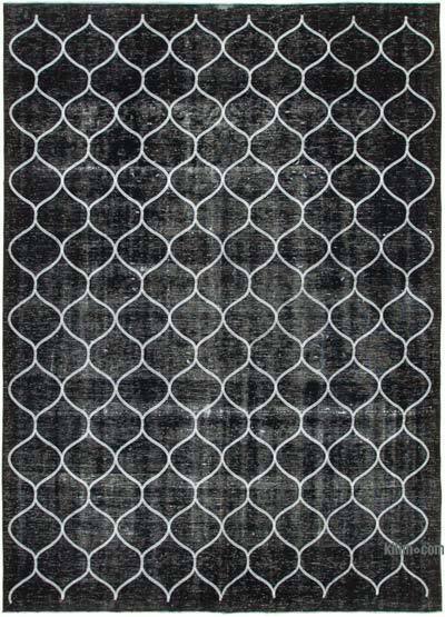 Black Embroidered Over-dyed Turkish Vintage Rug - 8' 7" x 11' 9" (103 in. x 141 in.)