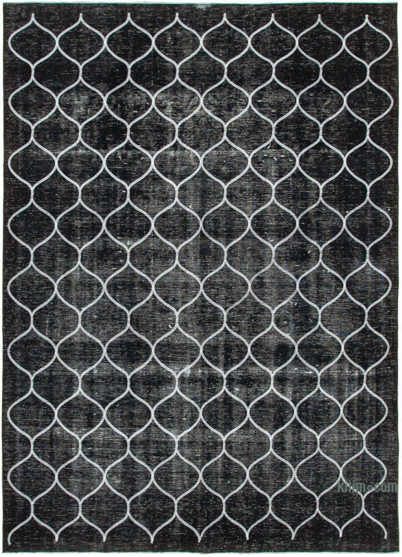 Negro Alfombra Turca bordada sobre teñida vintage - 262 cm x 357 cm - K0042741