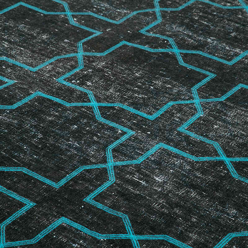 Black Embroidered Over-dyed Turkish Vintage Rug - 9' 9" x 13'  (117" x 156") - K0042743