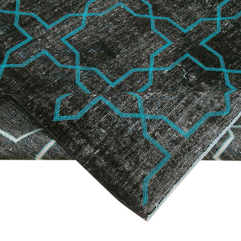 Black Embroidered Over-dyed Turkish Vintage Rug - 9' 9" x 13'  (117" x 156") - K0042743