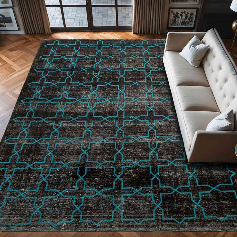 Black Embroidered Over-dyed Turkish Vintage Rug - 9' 9" x 13'  (117" x 156") - K0042743