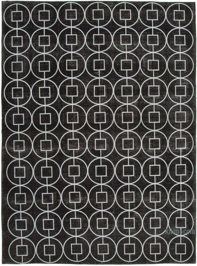 Siyah İşlemeli ve Boyalı El Dokuma Vintage Halı - 304 cm x 407 cm - K0042744