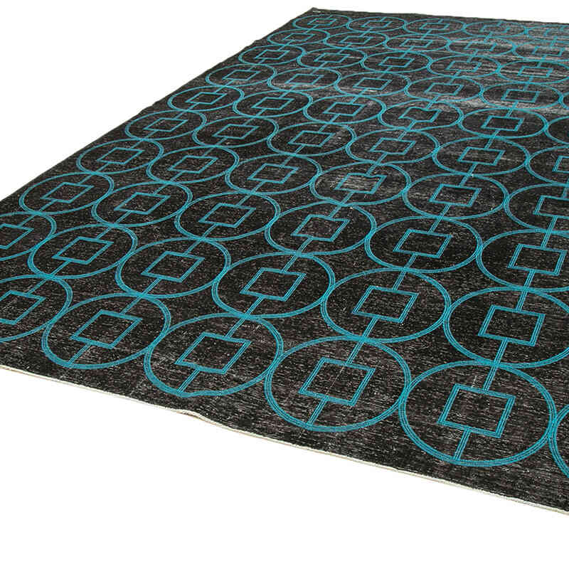 Siyah İşlemeli ve Boyalı El Dokuma Vintage Halı - 292 cm x 420 cm - K0042745