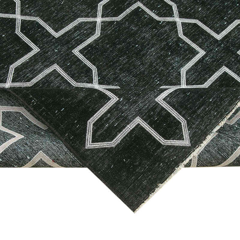 Negro Alfombra Turca bordada sobre teñida vintage - 300 cm x 403 cm - K0042747