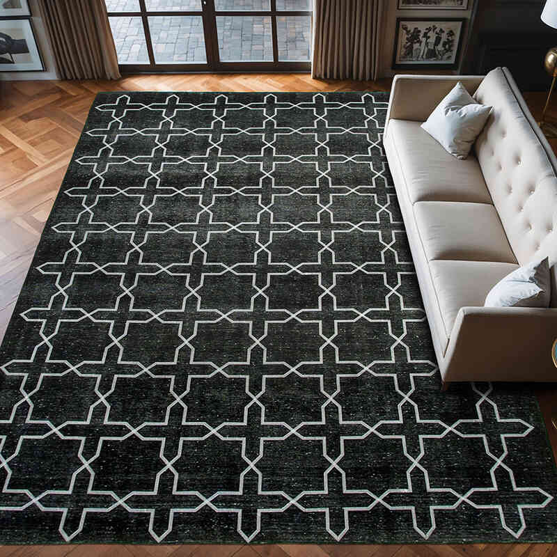 Negro Alfombra Turca bordada sobre teñida vintage - 300 cm x 403 cm - K0042747