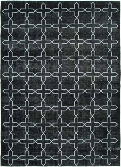 Siyah İşlemeli ve Boyalı El Dokuma Vintage Halı - 300 cm x 403 cm
