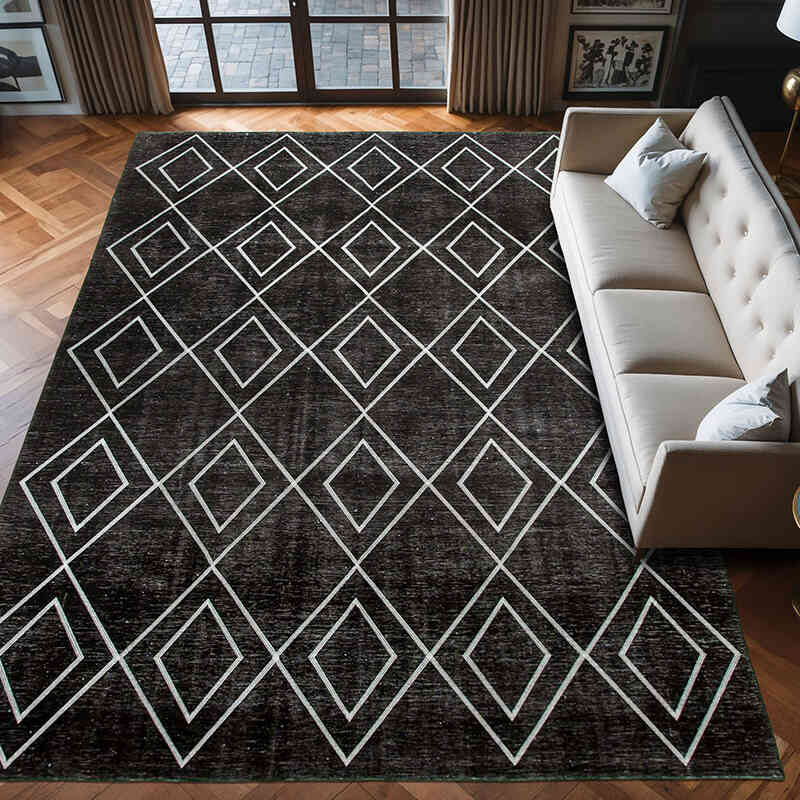 Negro Alfombra Turca bordada sobre teñida vintage - 284 cm x 408 cm - K0042748