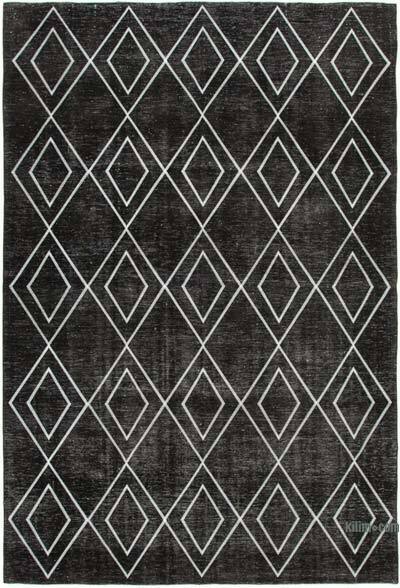 Siyah İşlemeli ve Boyalı El Dokuma Vintage Halı - 284 cm x 408 cm