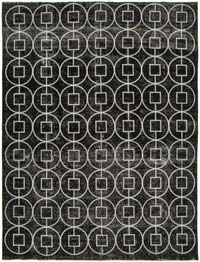 Siyah İşlemeli ve Boyalı El Dokuma Vintage Halı - 287 cm x 373 cm