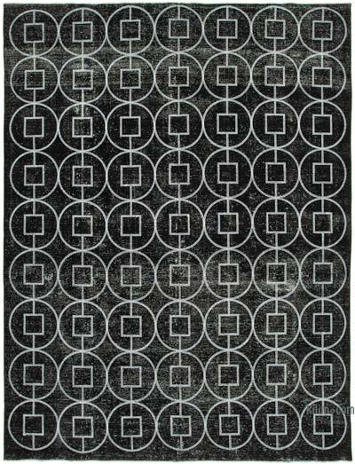 Siyah İşlemeli ve Boyalı El Dokuma Vintage Halı - 287 cm x 373 cm