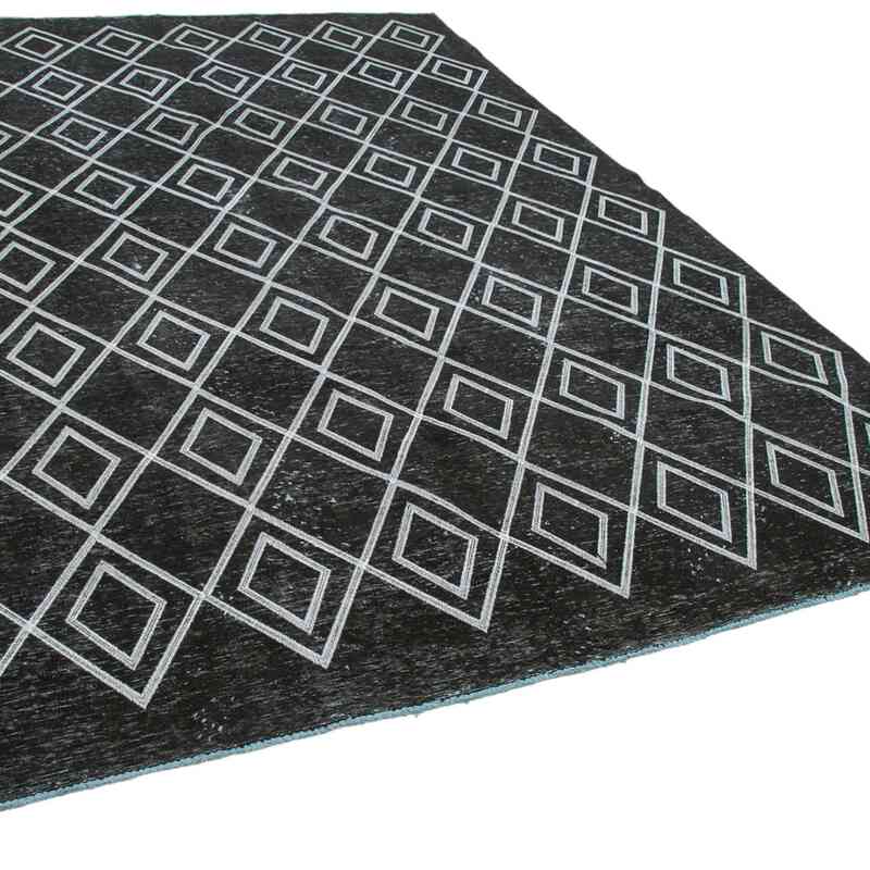 Black Embroidered Over-dyed Turkish Vintage Rug - 7' 7" x 11' 3" (91 in. x 135 in.) - K0042756