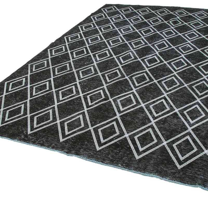 Black Embroidered Over-dyed Turkish Vintage Rug - 7' 7" x 11' 3" (91 in. x 135 in.) - K0042756