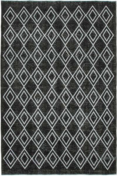 Siyah İşlemeli ve Boyalı El Dokuma Vintage Halı - 230 cm x 342 cm