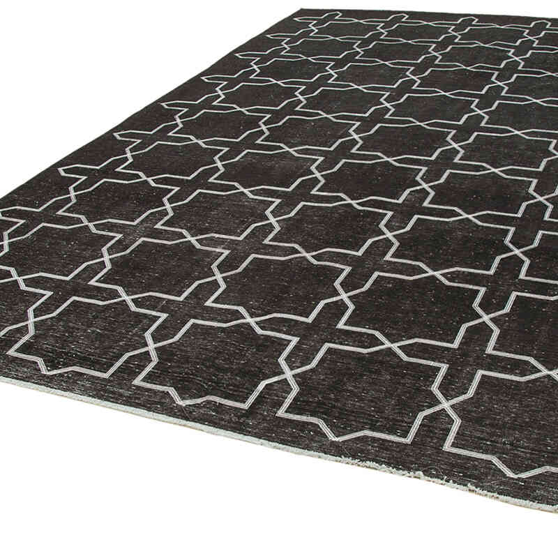 Siyah İşlemeli ve Boyalı El Dokuma Vintage Halı - 272 cm x 394 cm - K0042758