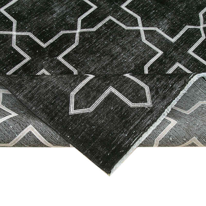Siyah İşlemeli ve Boyalı El Dokuma Vintage Halı - 272 cm x 394 cm - K0042758