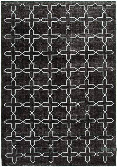 Siyah İşlemeli ve Boyalı El Dokuma Vintage Halı - 272 cm x 394 cm