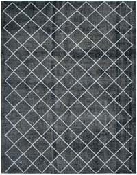 Siyah İşlemeli ve Boyalı El Dokuma Vintage Halı - 307 cm x 382 cm