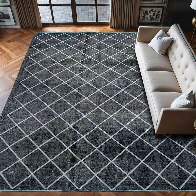 Black Embroidered Over-dyed Turkish Vintage Rug - 10' 1" x 12' 6" (121" x 150") - K0042759