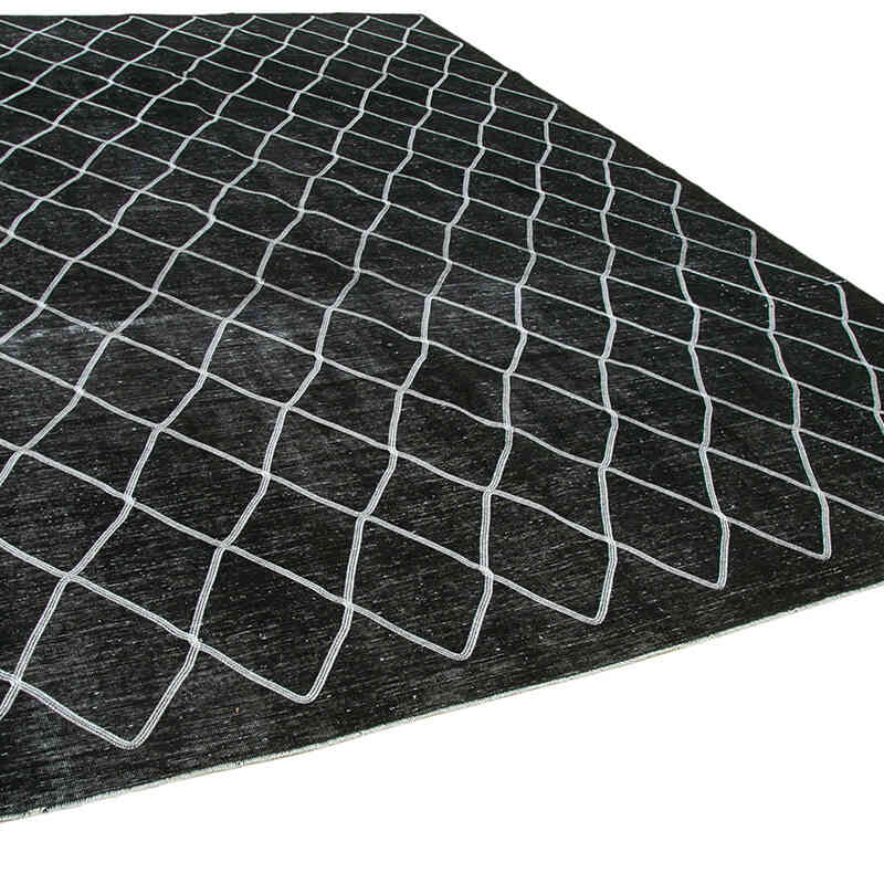 Negro Alfombra Turca bordada sobre teñida vintage - 293 cm x 394 cm - K0042760