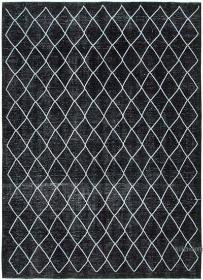 Siyah İşlemeli ve Boyalı El Dokuma Vintage Halı - 293 cm x 394 cm
