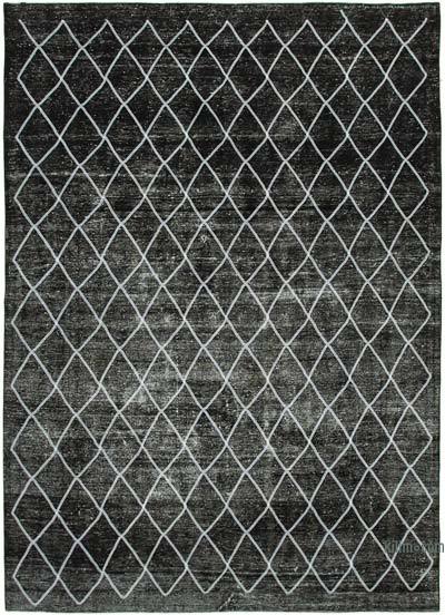 Siyah İşlemeli ve Boyalı El Dokuma Vintage Halı - 290 cm x 400 cm