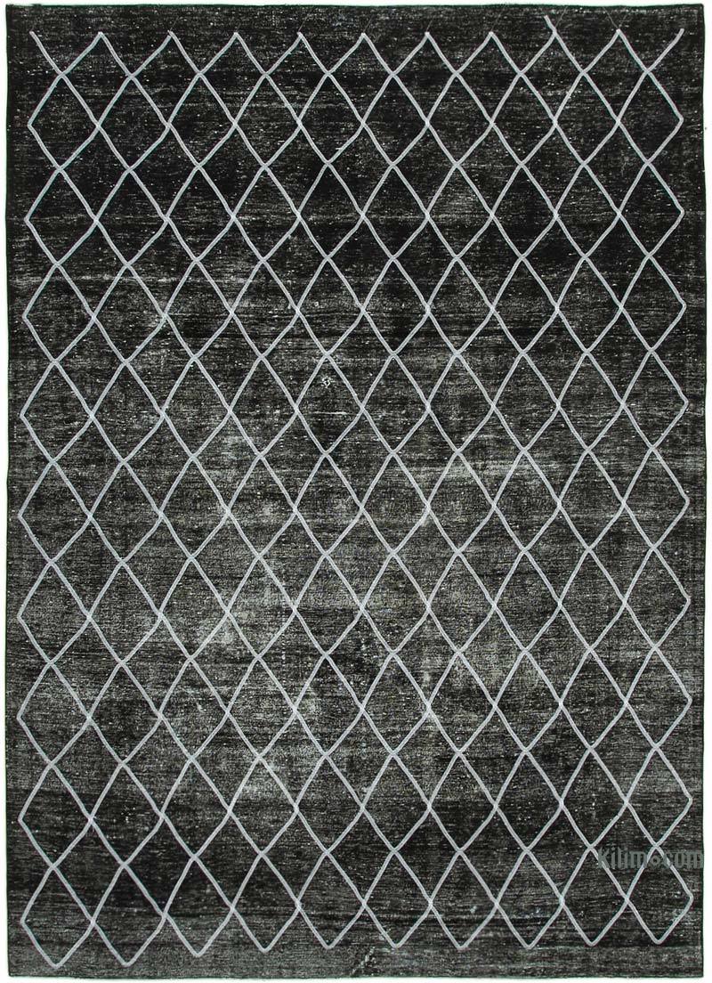Siyah İşlemeli ve Boyalı El Dokuma Vintage Halı - 290 cm x 400 cm - K0042762