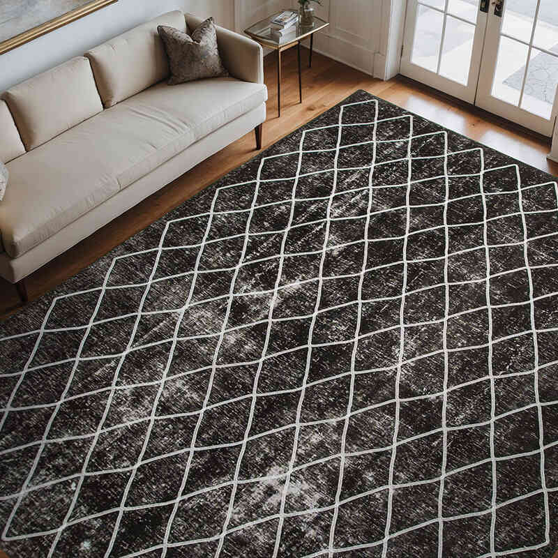 Black Embroidered Over-dyed Turkish Vintage Rug - 9' 11" x 12' 1" (119" x 145") - K0042763