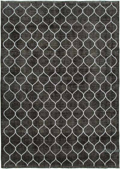 Siyah İşlemeli ve Boyalı El Dokuma Vintage Halı - 290 cm x 394 cm