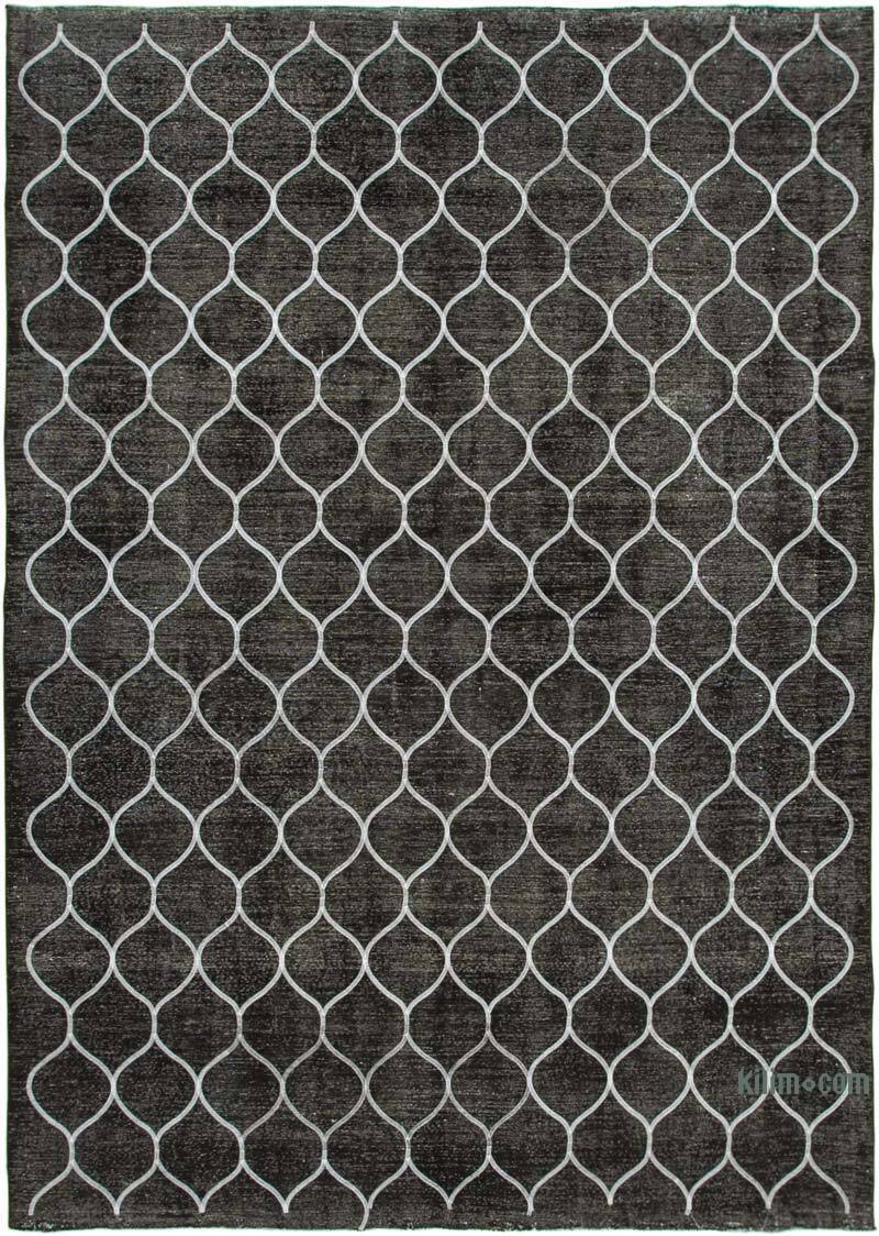 Negro Alfombra Turca bordada sobre teñida vintage - 290 cm x 394 cm - K0042764